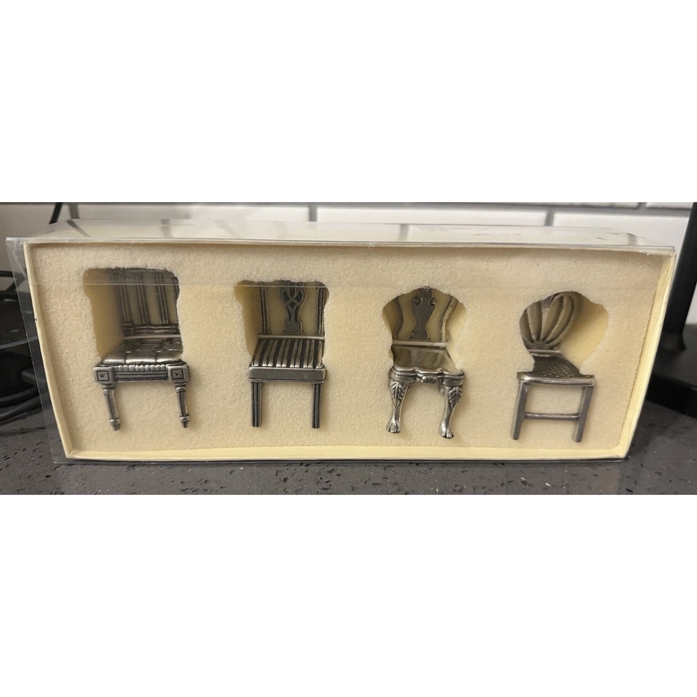 New Lenox Colonial Williamsburg Pewter Chair Place Card Holders Set of 4
